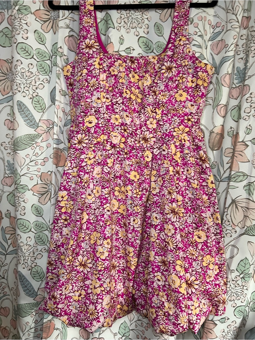 Fuchsia Pink Floral Sundress with Yellow Flowers